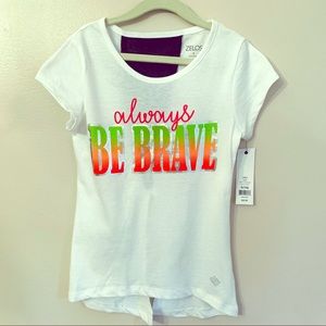 NWT! Zelos Girls Be Brave Mesh Back Tee